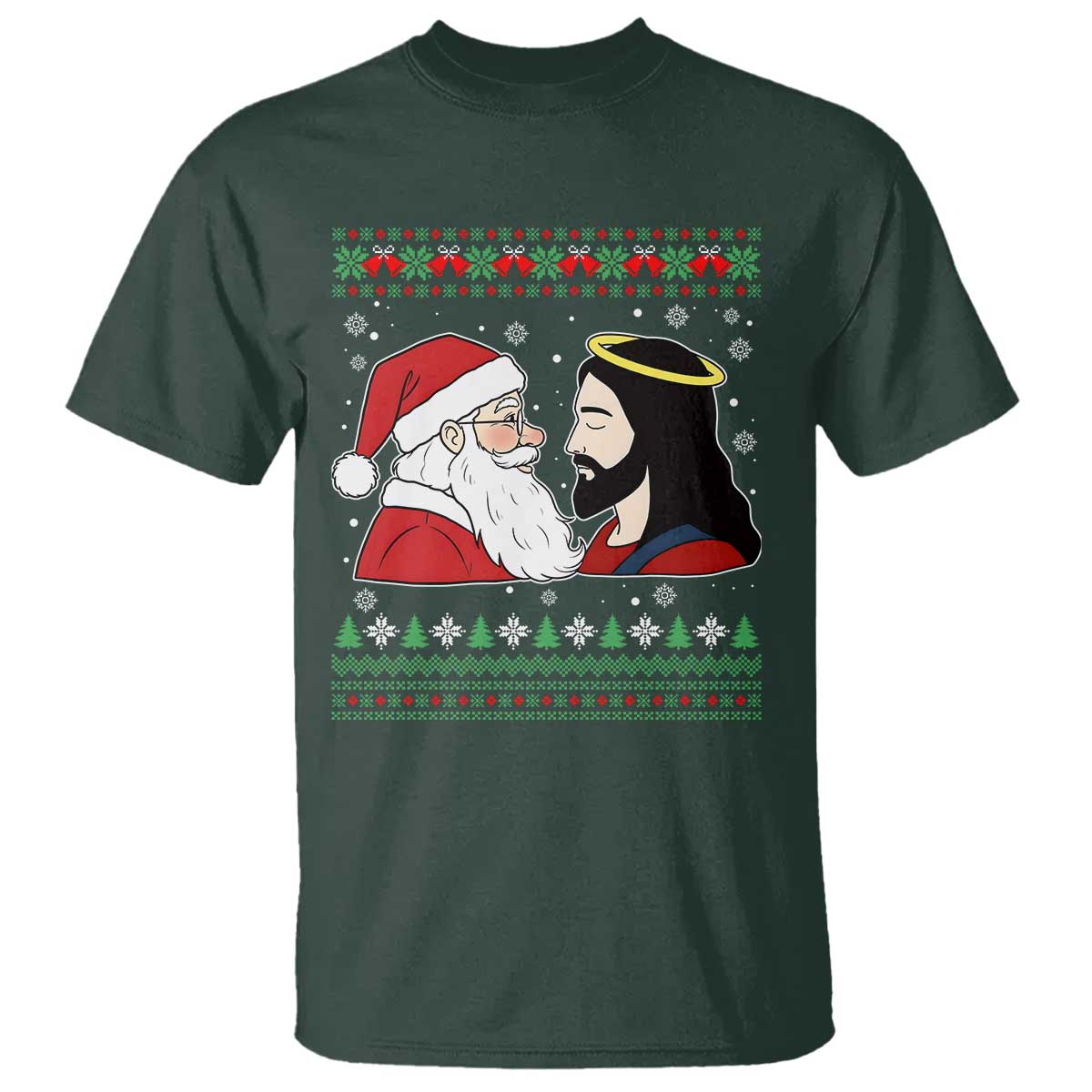 Funny Christmas Santa and Jesus T Shirt Most Wonderful Time Christian Holiday Gag Gift TS02 Dark Forest Green Print Your Wear