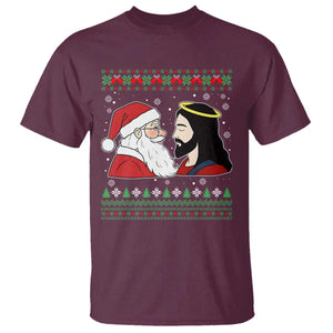 Funny Christmas Santa and Jesus T Shirt Most Wonderful Time Christian Holiday Gag Gift TS02 Maroon Print Your Wear