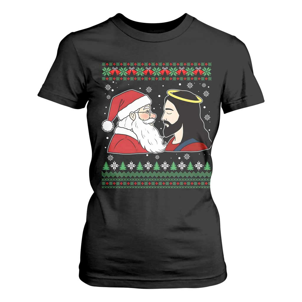 Funny Christmas Santa and Jesus T Shirt For Women Most Wonderful Time Christian Holiday Gag Gift TS02 Black Print Your Wear
