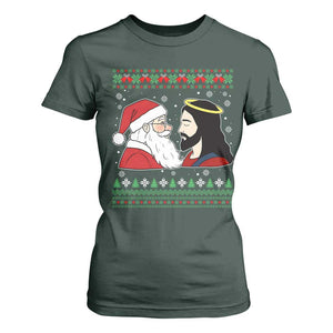 Funny Christmas Santa and Jesus T Shirt For Women Most Wonderful Time Christian Holiday Gag Gift TS02 Dark Forest Green Print Your Wear
