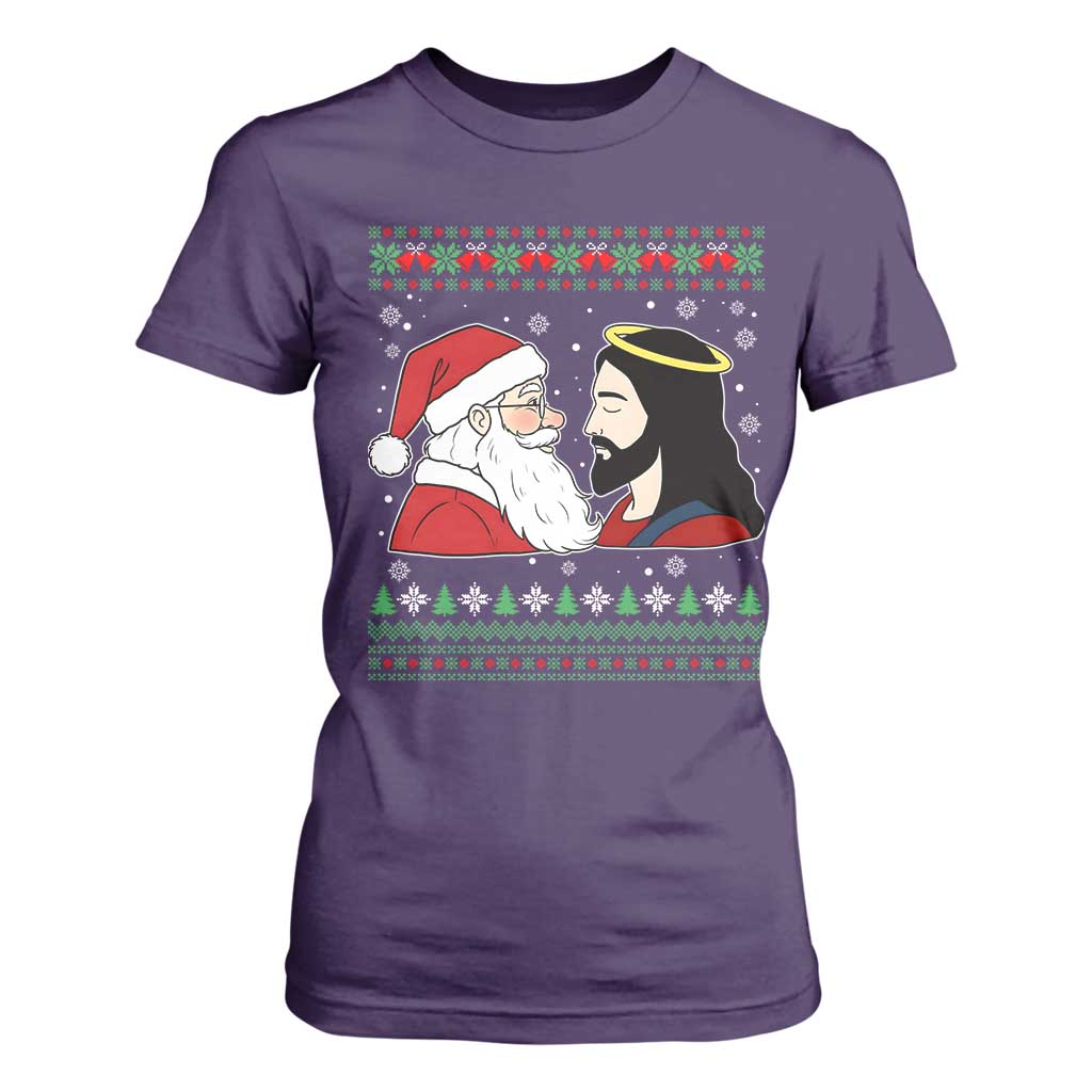 Funny Christmas Santa and Jesus T Shirt For Women Most Wonderful Time Christian Holiday Gag Gift TS02 Purple Print Your Wear