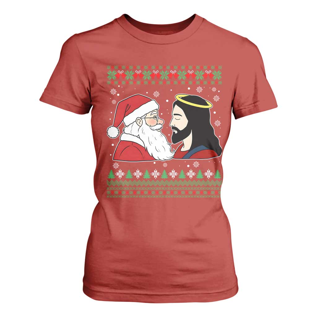 Funny Christmas Santa and Jesus T Shirt For Women Most Wonderful Time Christian Holiday Gag Gift TS02 Red Print Your Wear