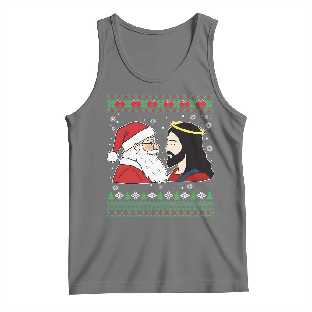 Funny Christmas Santa and Jesus Tank Top Most Wonderful Time Christian Holiday Gag Gift TS02 Black Heather Print Your Wear