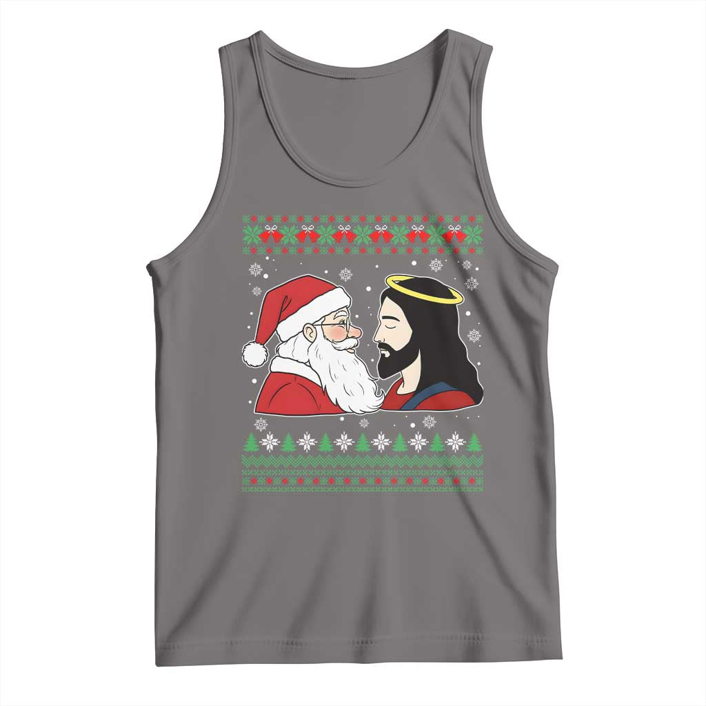 Funny Christmas Santa and Jesus Tank Top Most Wonderful Time Christian Holiday Gag Gift TS02 Deep Heather Print Your Wear