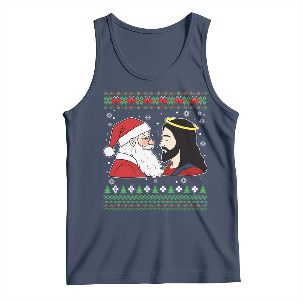 Funny Christmas Santa and Jesus Tank Top Most Wonderful Time Christian Holiday Gag Gift TS02 Navy Print Your Wear