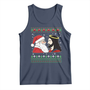 Funny Christmas Santa and Jesus Tank Top Most Wonderful Time Christian Holiday Gag Gift TS02 Navy Print Your Wear