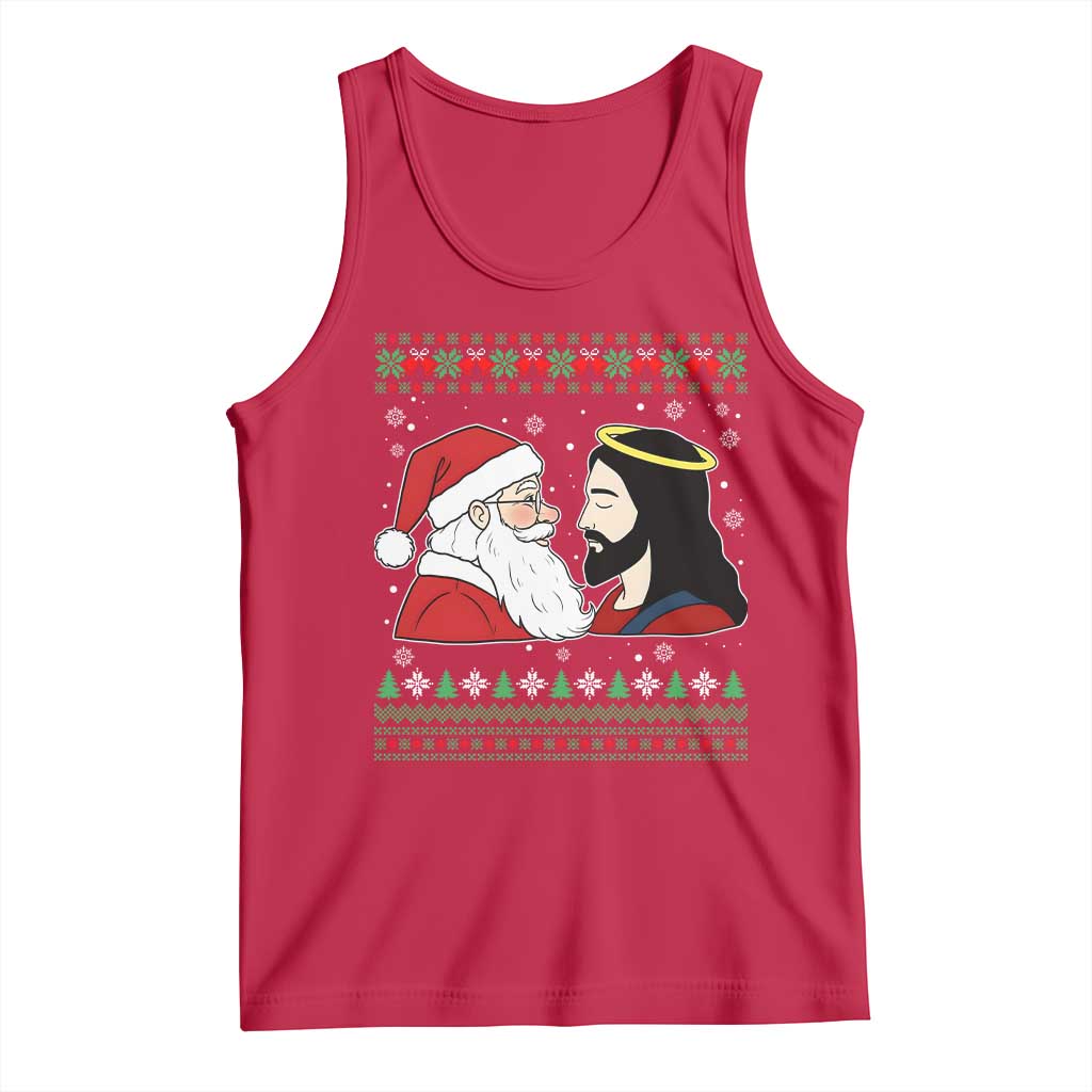 Funny Christmas Santa and Jesus Tank Top Most Wonderful Time Christian Holiday Gag Gift TS02 Red Print Your Wear