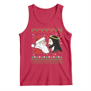 Funny Christmas Santa and Jesus Tank Top Most Wonderful Time Christian Holiday Gag Gift TS02 Red Print Your Wear