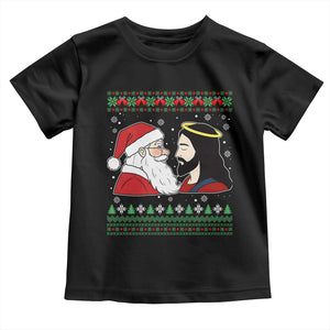 Funny Christmas Santa and Jesus Toddler T Shirt Most Wonderful Time Christian Holiday Gag Gift TS02 Black Print Your Wear