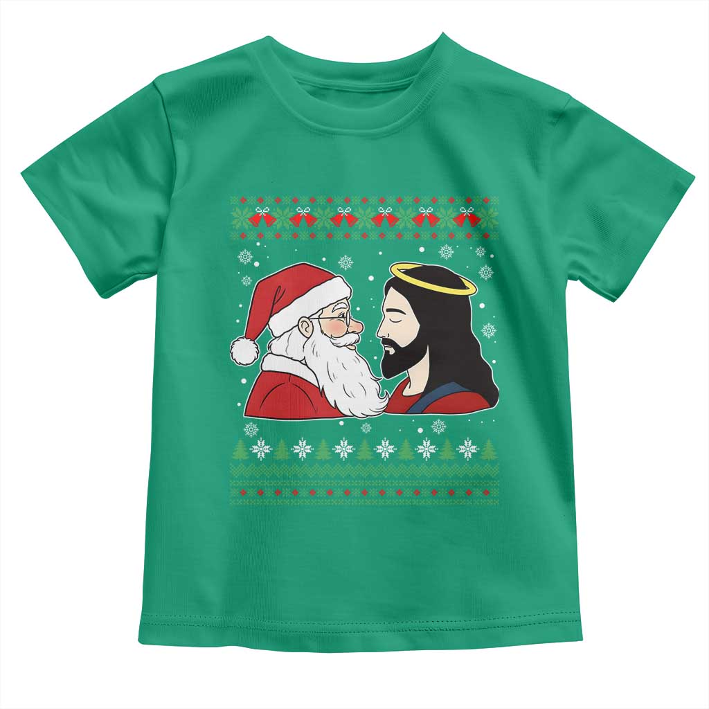 Funny Christmas Santa and Jesus Toddler T Shirt Most Wonderful Time Christian Holiday Gag Gift TS02 Irish Green Print Your Wear