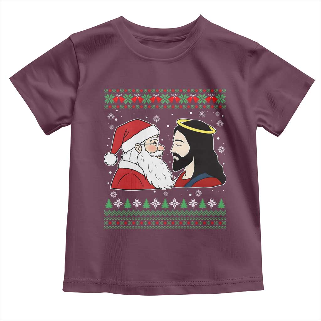 Funny Christmas Santa and Jesus Toddler T Shirt Most Wonderful Time Christian Holiday Gag Gift TS02 Maroon Print Your Wear