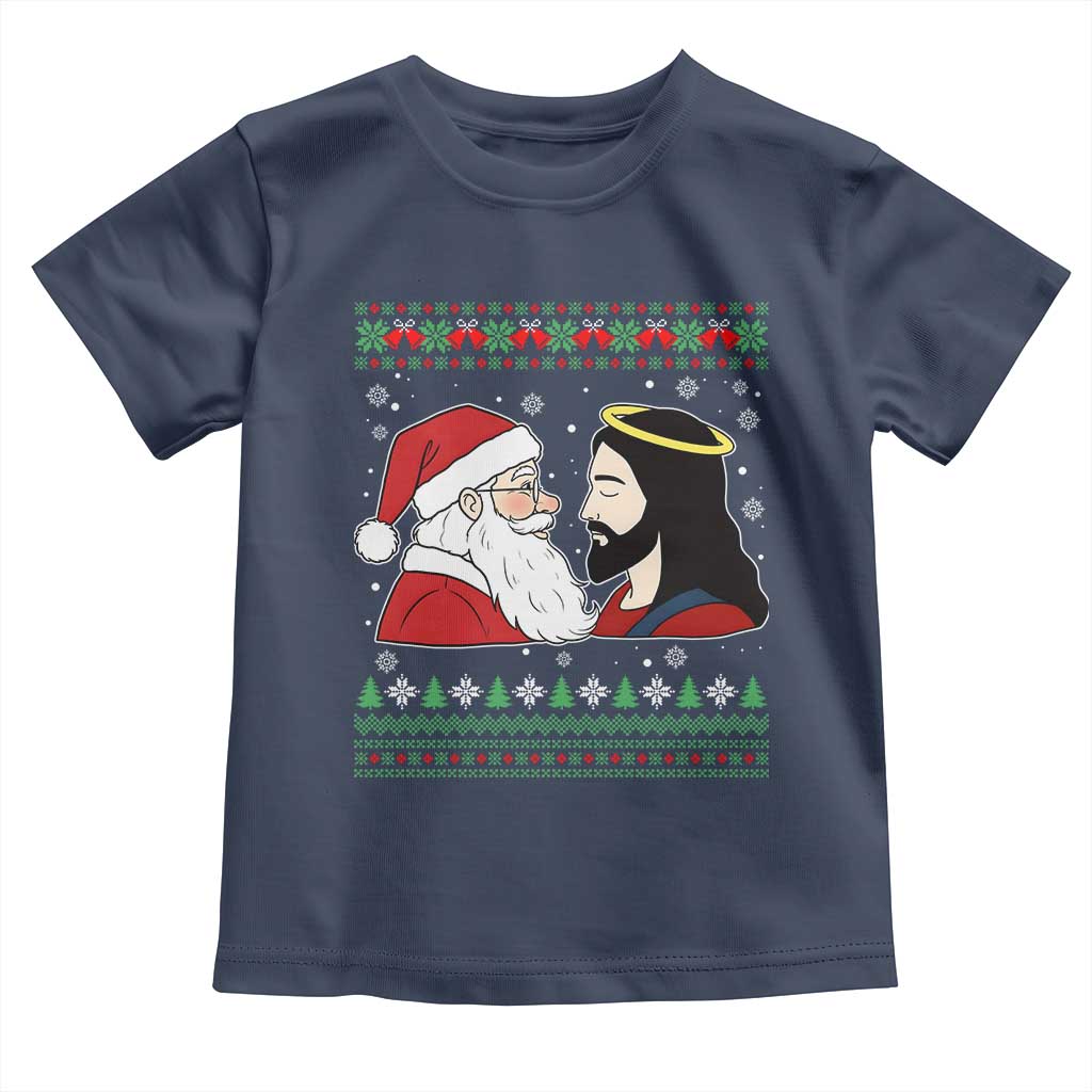 Funny Christmas Santa and Jesus Toddler T Shirt Most Wonderful Time Christian Holiday Gag Gift TS02 Navy Print Your Wear