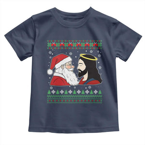 Funny Christmas Santa and Jesus Toddler T Shirt Most Wonderful Time Christian Holiday Gag Gift TS02 Navy Print Your Wear
