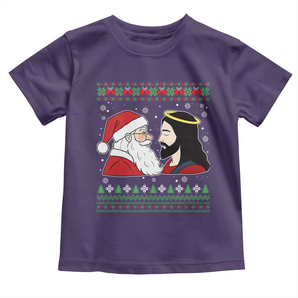 Funny Christmas Santa and Jesus Toddler T Shirt Most Wonderful Time Christian Holiday Gag Gift TS02 Purple Print Your Wear