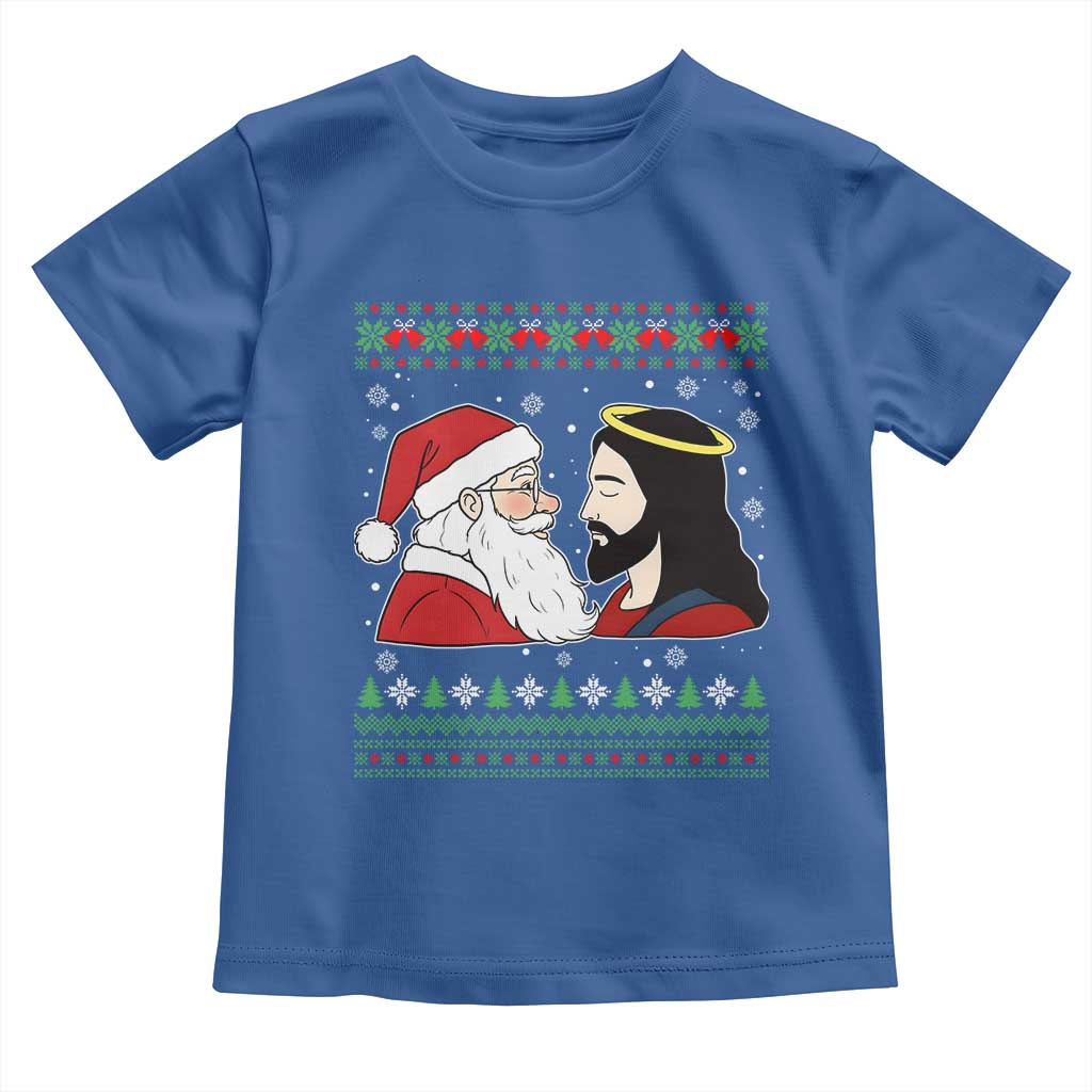 Funny Christmas Santa and Jesus Toddler T Shirt Most Wonderful Time Christian Holiday Gag Gift TS02 Royal Blue Print Your Wear