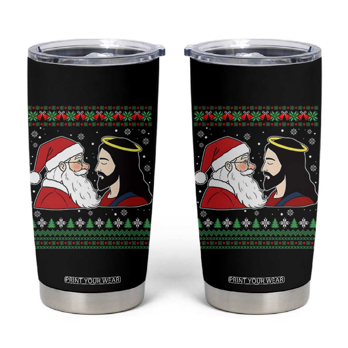 Funny Christmas Santa and Jesus Tumbler Cup Most Wonderful Time Christian Holiday Gag Gift TS02 Black Print Your Wear