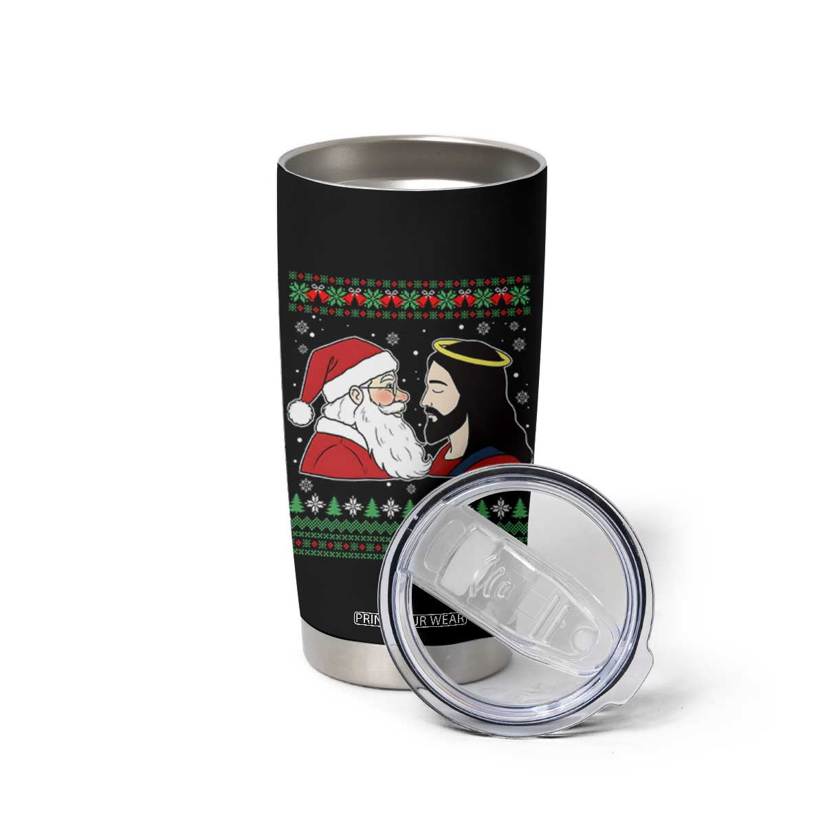 Funny Christmas Santa and Jesus Tumbler Cup Most Wonderful Time Christian Holiday Gag Gift TS02 Print Your Wear