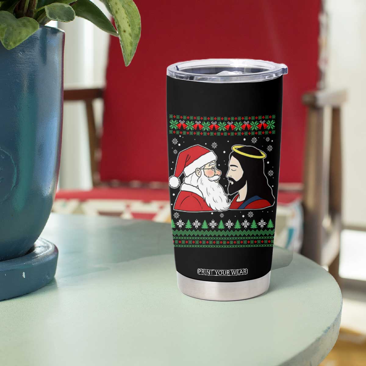 Funny Christmas Santa and Jesus Tumbler Cup Most Wonderful Time Christian Holiday Gag Gift TS02 Print Your Wear