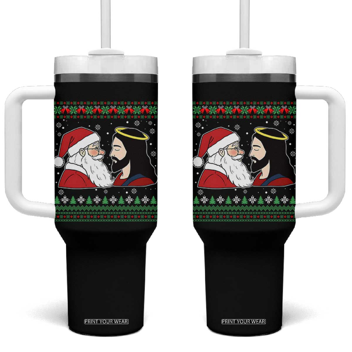 Funny Christmas Santa and Jesus Tumbler With Handle Most Wonderful Time Christian Holiday Gag Gift TS02 One Size: 40 oz Black Print Your Wear