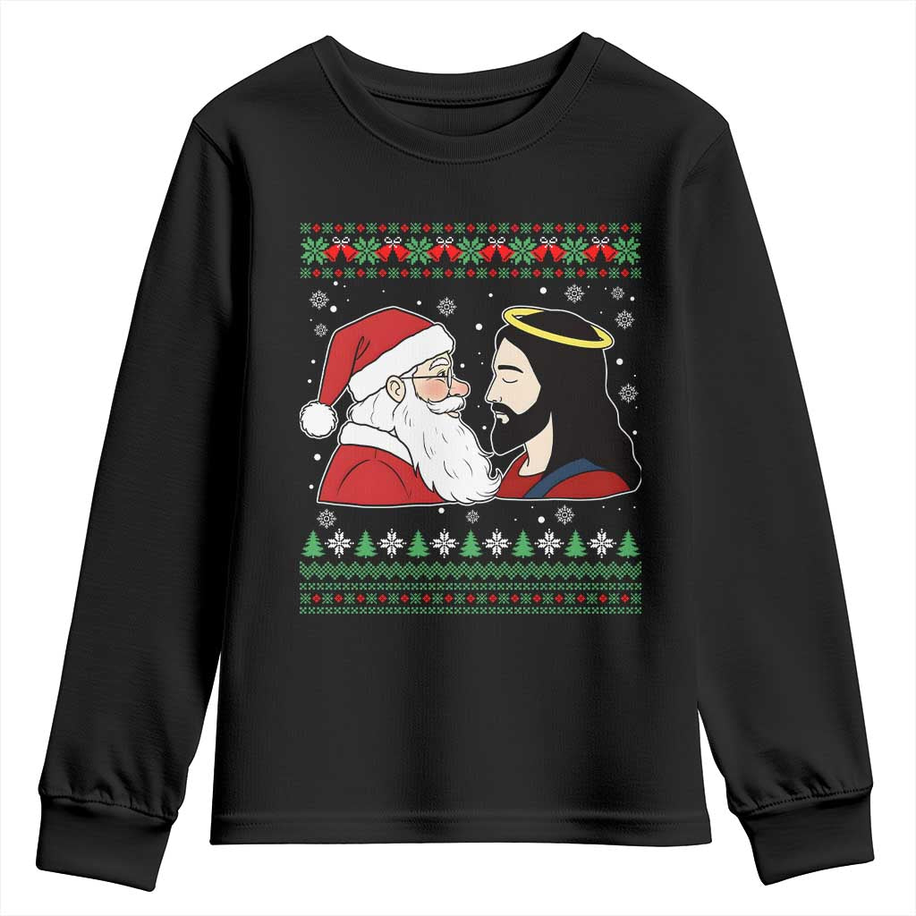 Funny Christmas Santa and Jesus Youth Sweatshirt Most Wonderful Time Christian Holiday Gag Gift TS02 Black Print Your Wear
