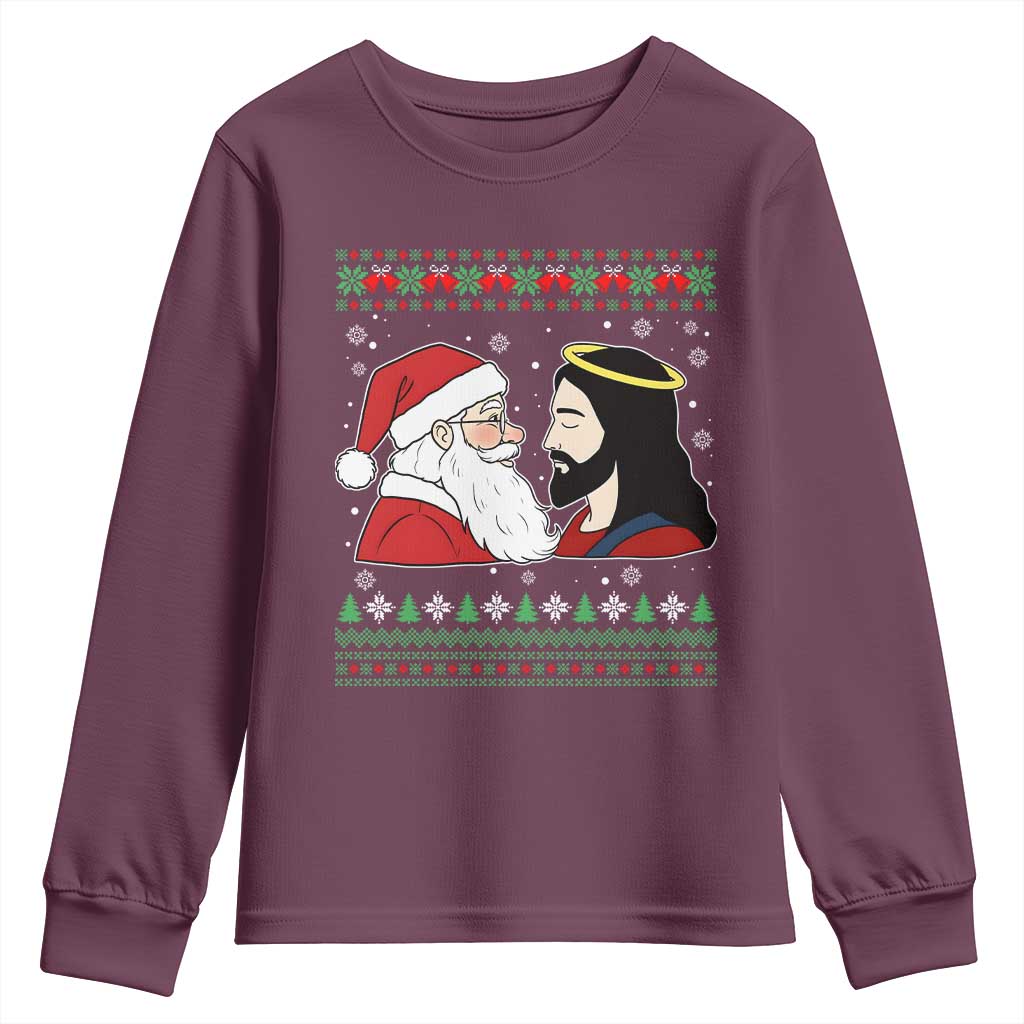 Funny Christmas Santa and Jesus Youth Sweatshirt Most Wonderful Time Christian Holiday Gag Gift TS02 Maroon Print Your Wear