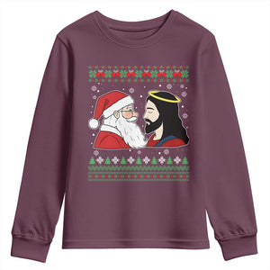 Funny Christmas Santa and Jesus Youth Sweatshirt Most Wonderful Time Christian Holiday Gag Gift TS02 Maroon Print Your Wear