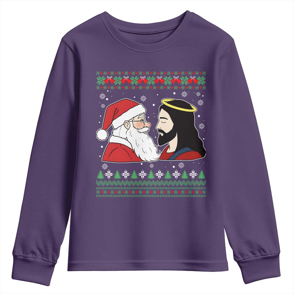 Funny Christmas Santa and Jesus Youth Sweatshirt Most Wonderful Time Christian Holiday Gag Gift TS02 Purple Print Your Wear