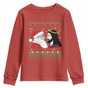 Funny Christmas Santa and Jesus Youth Sweatshirt Most Wonderful Time Christian Holiday Gag Gift TS02 Red Print Your Wear