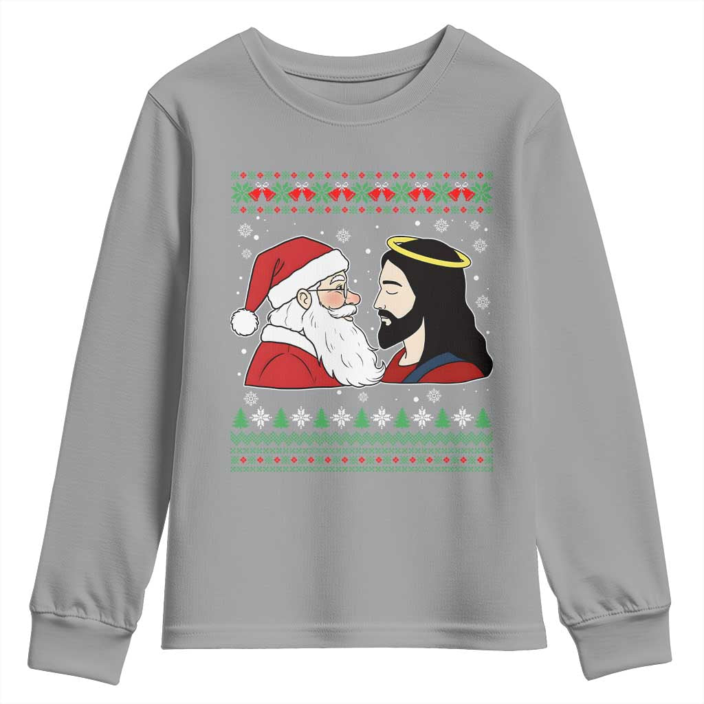 Funny Christmas Santa and Jesus Youth Sweatshirt Most Wonderful Time Christian Holiday Gag Gift TS02 Sport Gray Print Your Wear