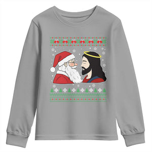 Funny Christmas Santa and Jesus Youth Sweatshirt Most Wonderful Time Christian Holiday Gag Gift TS02 Sport Gray Print Your Wear