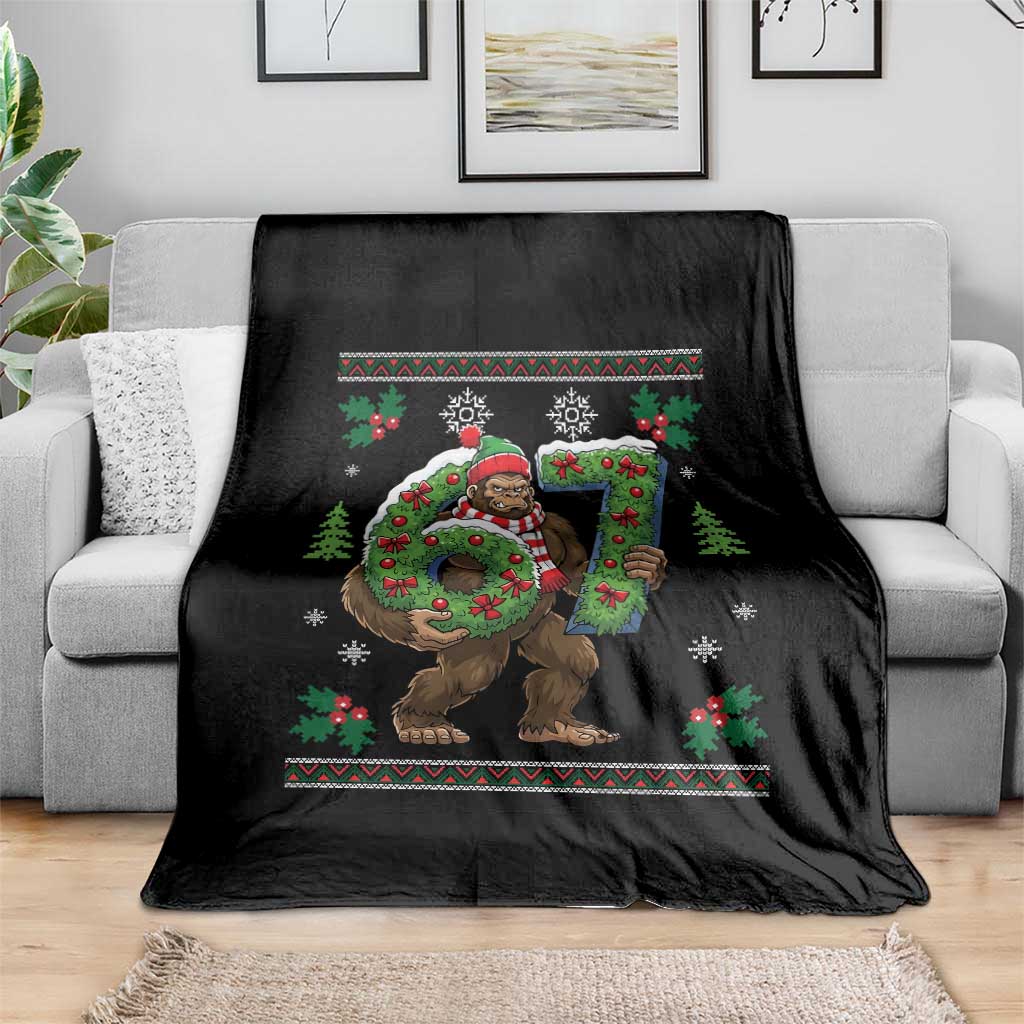 67 Meme Christmas Bigfoot Throw Blanket Funny Six Seven Wreath Sasquatch Holiday Gag Gift TS02 Print Your Wear