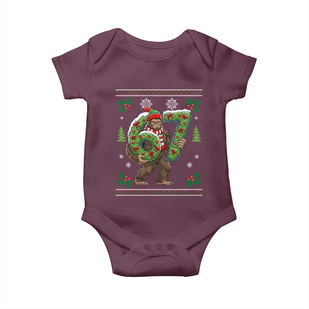67 Meme Christmas Bigfoot Baby Onesie Funny Six Seven Wreath Sasquatch Holiday Gag Gift TS02 Maroon Print Your Wear