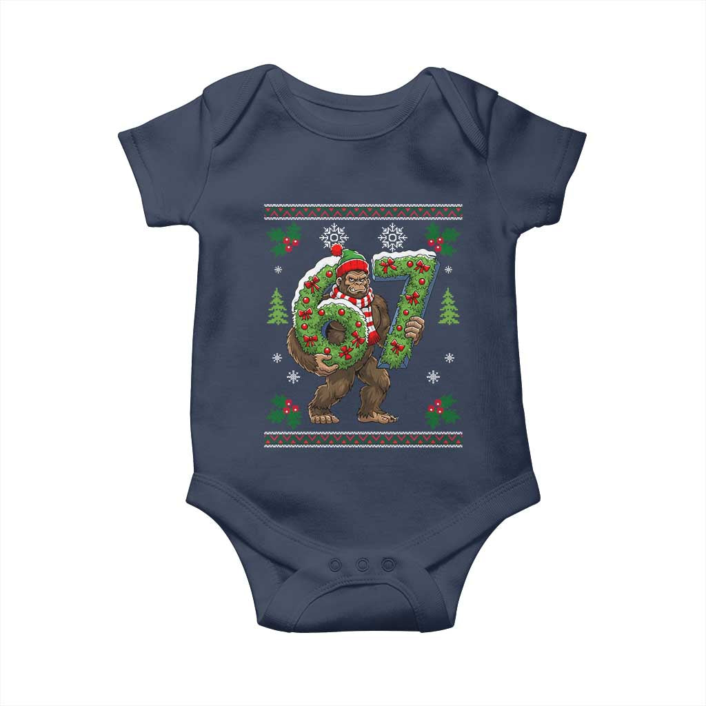 67 Meme Christmas Bigfoot Baby Onesie Funny Six Seven Wreath Sasquatch Holiday Gag Gift TS02 Navy Print Your Wear