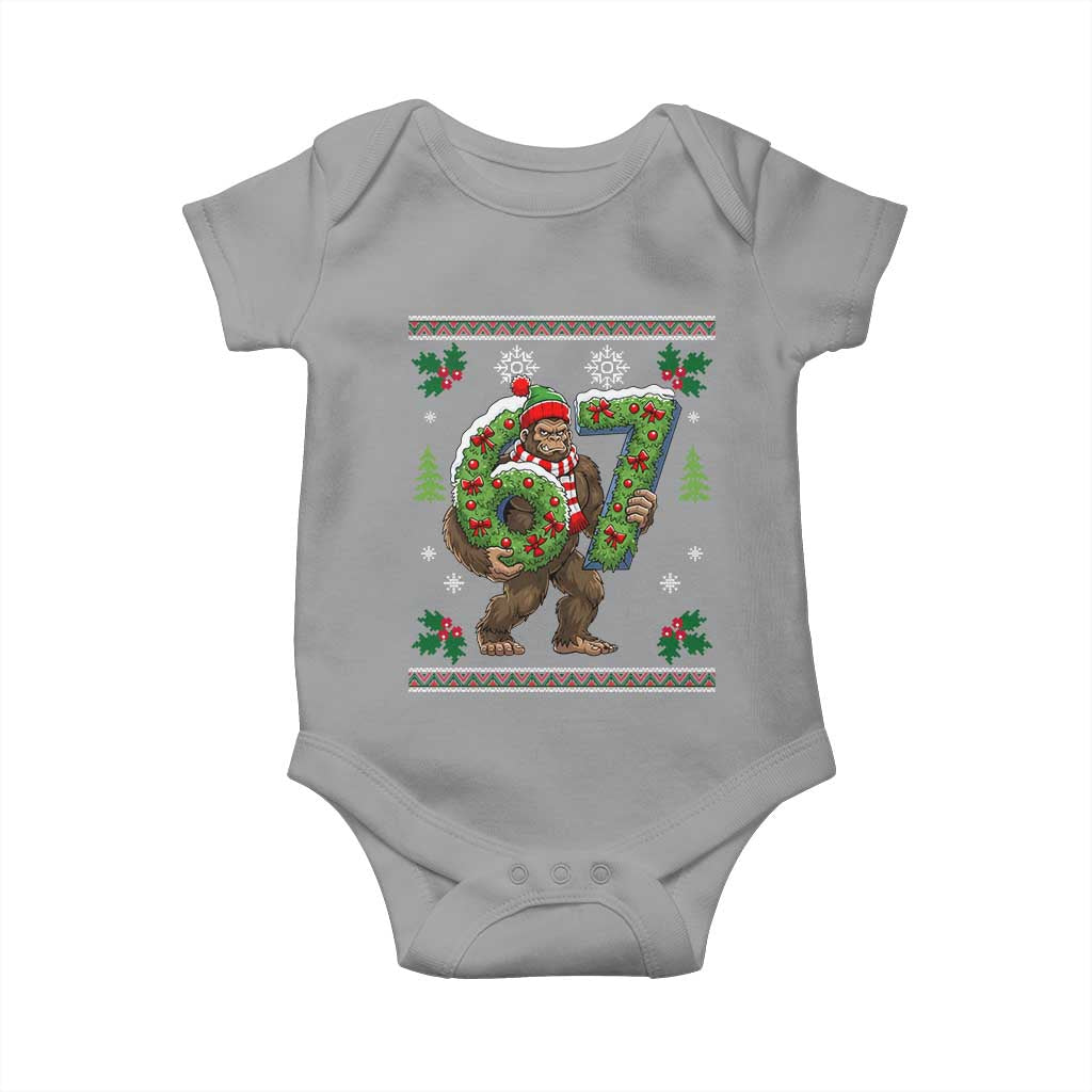 67 Meme Christmas Bigfoot Baby Onesie Funny Six Seven Wreath Sasquatch Holiday Gag Gift TS02 Sport Gray Print Your Wear