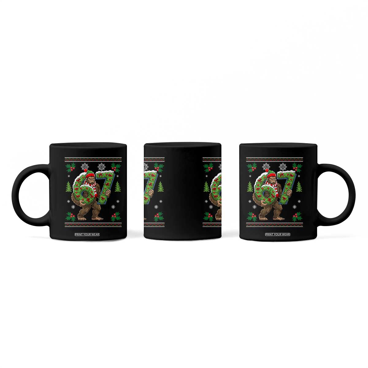 67 Meme Christmas Bigfoot Coffee Mug Funny Six Seven Wreath Sasquatch Holiday Gag Gift TS02 Print Your Wear