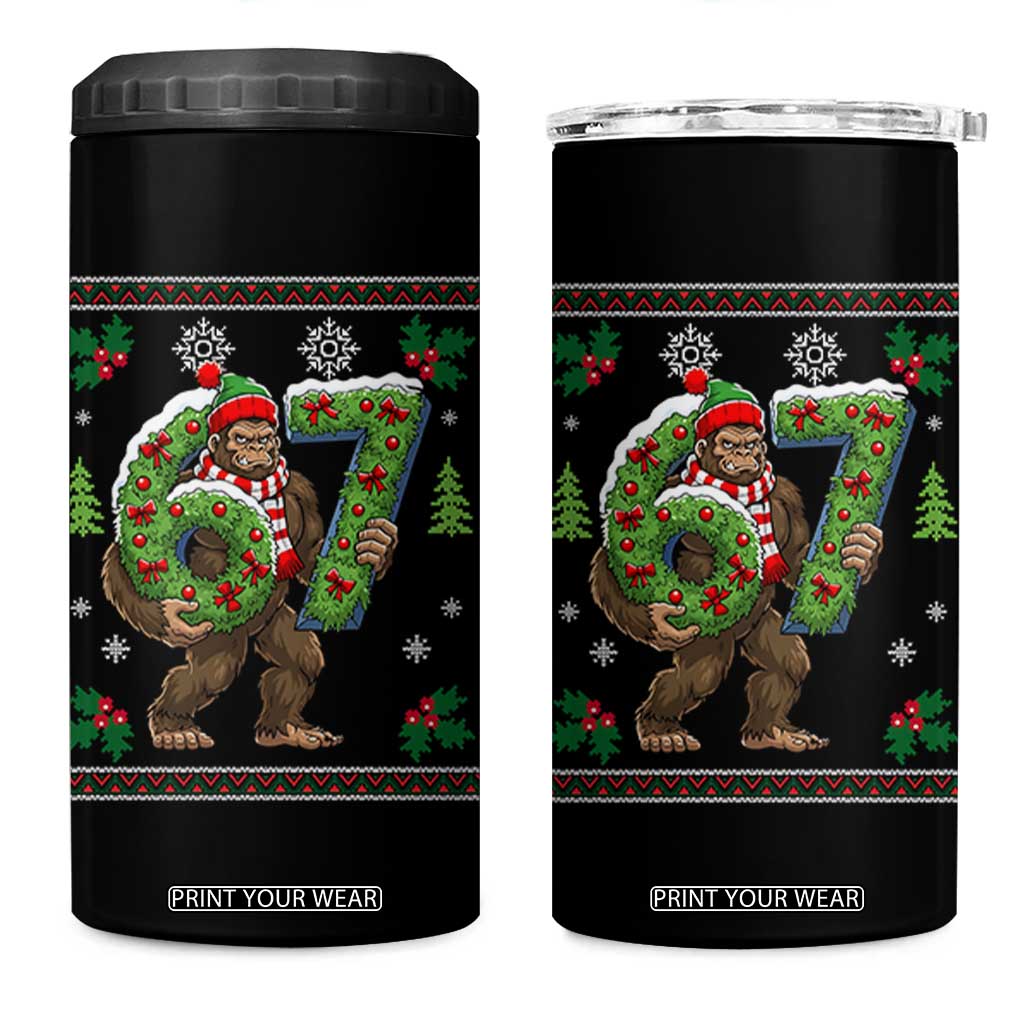 67 Meme Christmas Bigfoot 4 in 1 Can Cooler Tumbler Funny Six Seven Wreath Sasquatch Holiday Gag Gift TS02 One Size: 16 oz Black Print Your Wear