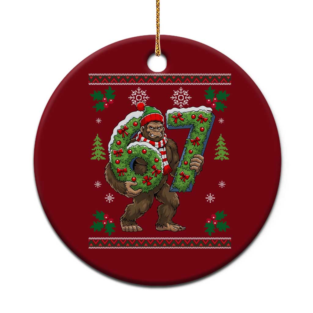 67 Meme Christmas Bigfoot Ceramic Ornament Funny Six Seven Wreath Sasquatch Holiday Gag Gift TS02 1pc Red Print Your Wear
