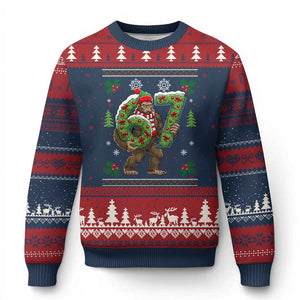 67 Meme Xmas Bigfoot Ugly Christmas Sweater Funny Six Seven Wreath Sasquatch Holiday Gag Gift TS02 Navy Red Print Your Wear