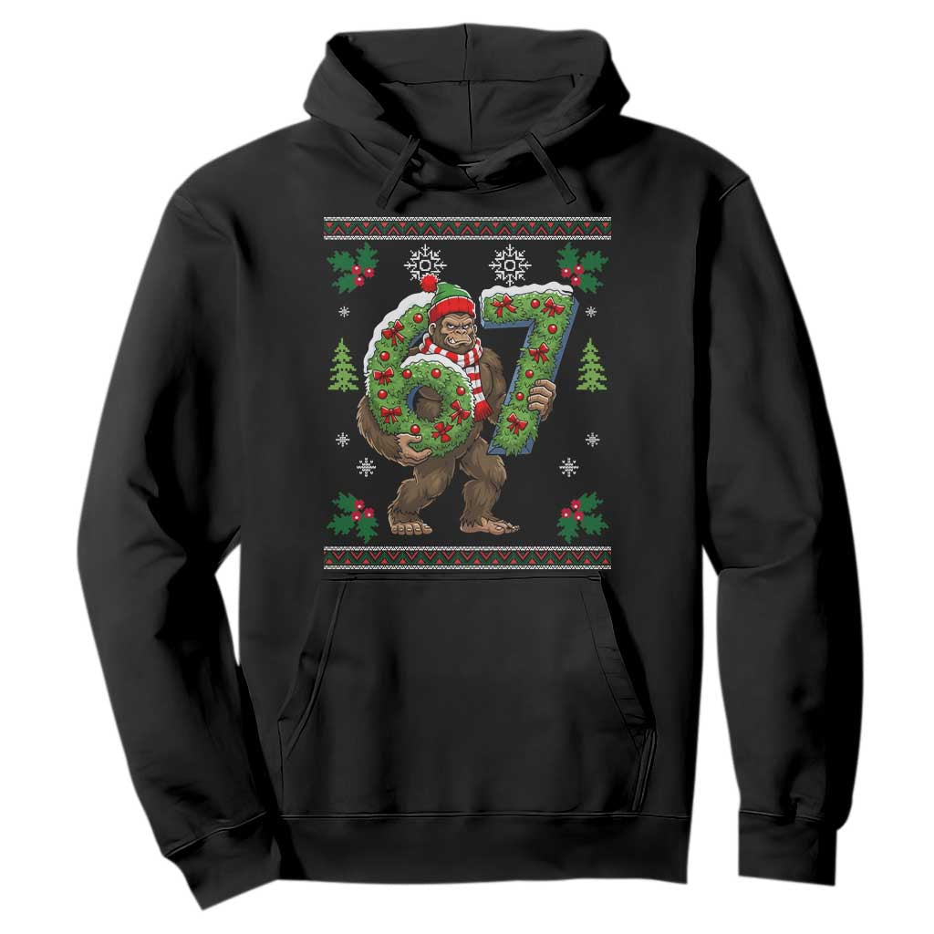 67 Meme Christmas Bigfoot Hoodie Funny Six Seven Wreath Sasquatch Holiday Gag Gift TS02 Black Print Your Wear