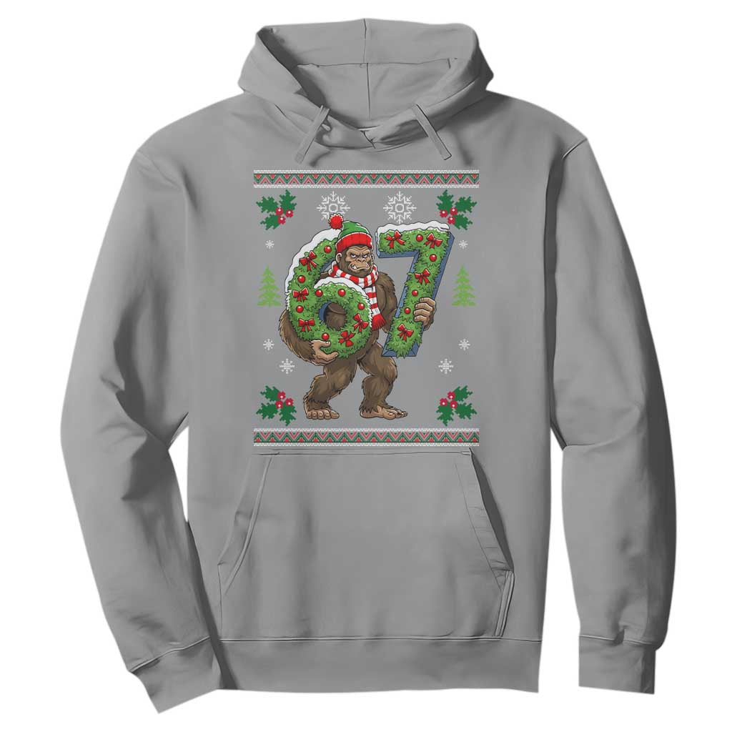 67 Meme Christmas Bigfoot Hoodie Funny Six Seven Wreath Sasquatch Holiday Gag Gift TS02 Sport Gray Print Your Wear