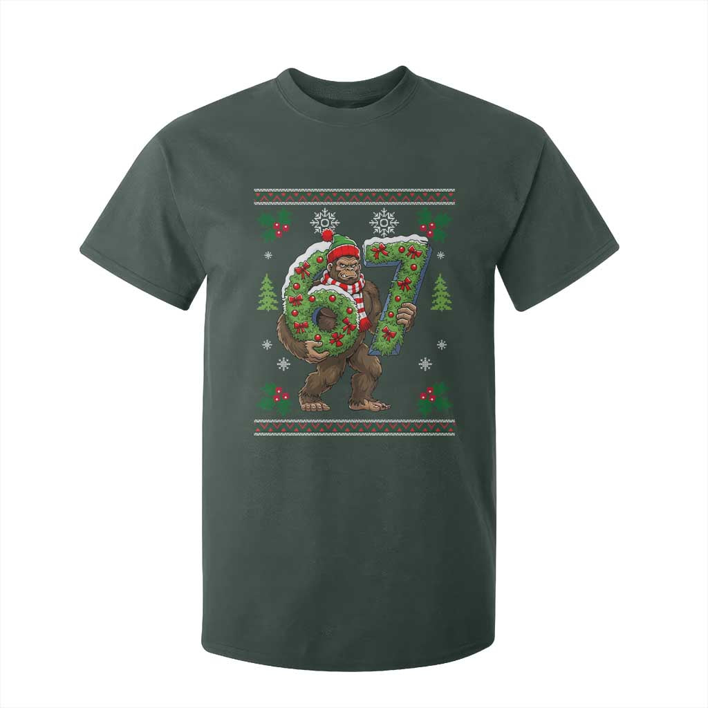 67 Meme Christmas Bigfoot T Shirt For Kid Funny Six Seven Wreath Sasquatch Holiday Gag Gift TS02 Dark Forest Green Print Your Wear