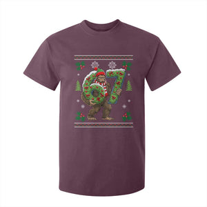67 Meme Christmas Bigfoot T Shirt For Kid Funny Six Seven Wreath Sasquatch Holiday Gag Gift TS02 Maroon Print Your Wear