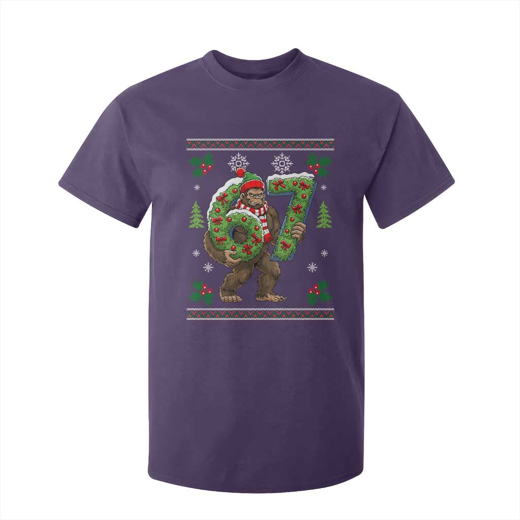 67 Meme Christmas Bigfoot T Shirt For Kid Funny Six Seven Wreath Sasquatch Holiday Gag Gift TS02 Purple Print Your Wear