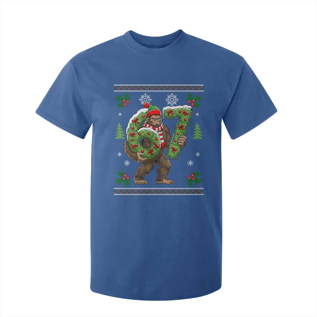 67 Meme Christmas Bigfoot T Shirt For Kid Funny Six Seven Wreath Sasquatch Holiday Gag Gift TS02 Royal Blue Print Your Wear