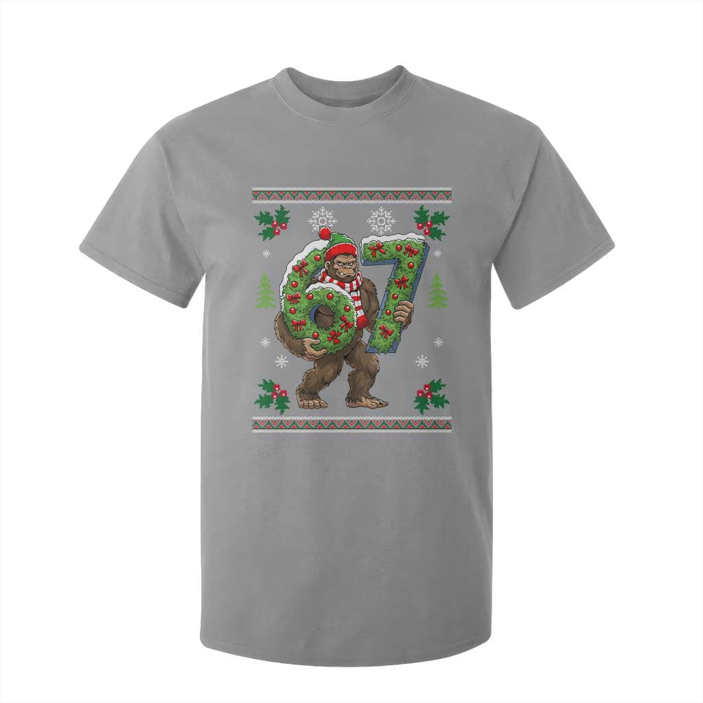 67 Meme Christmas Bigfoot T Shirt For Kid Funny Six Seven Wreath Sasquatch Holiday Gag Gift TS02 Sport Gray Print Your Wear