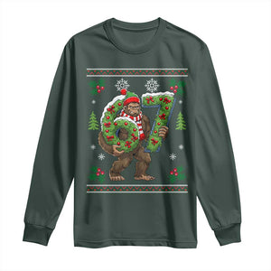 67 Meme Christmas Bigfoot Long Sleeve Shirt Funny Six Seven Wreath Sasquatch Holiday Gag Gift TS02 Dark Forest Green Print Your Wear