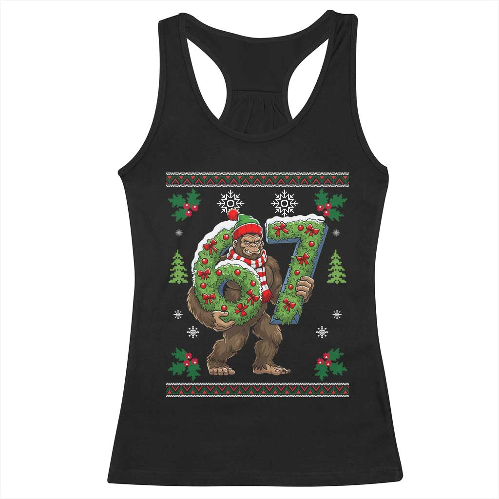 67 Meme Christmas Bigfoot Racerback Tank Top Funny Six Seven Wreath Sasquatch Holiday Gag Gift TS02 Black Print Your Wear