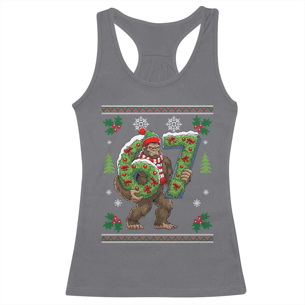 67 Meme Christmas Bigfoot Racerback Tank Top Funny Six Seven Wreath Sasquatch Holiday Gag Gift TS02 Charcoal Print Your Wear