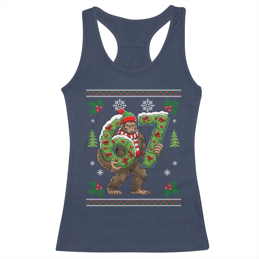 67 Meme Christmas Bigfoot Racerback Tank Top Funny Six Seven Wreath Sasquatch Holiday Gag Gift TS02 Navy Print Your Wear