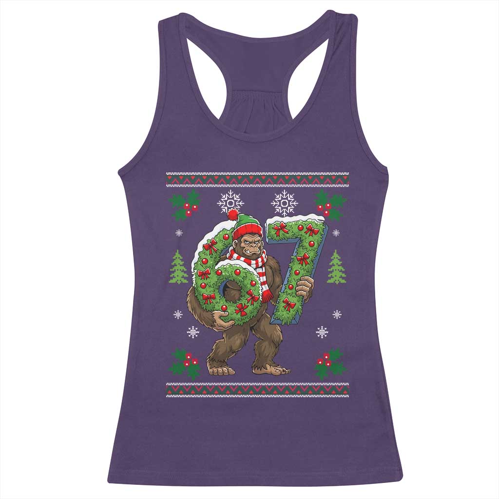 67 Meme Christmas Bigfoot Racerback Tank Top Funny Six Seven Wreath Sasquatch Holiday Gag Gift TS02 Purple Print Your Wear